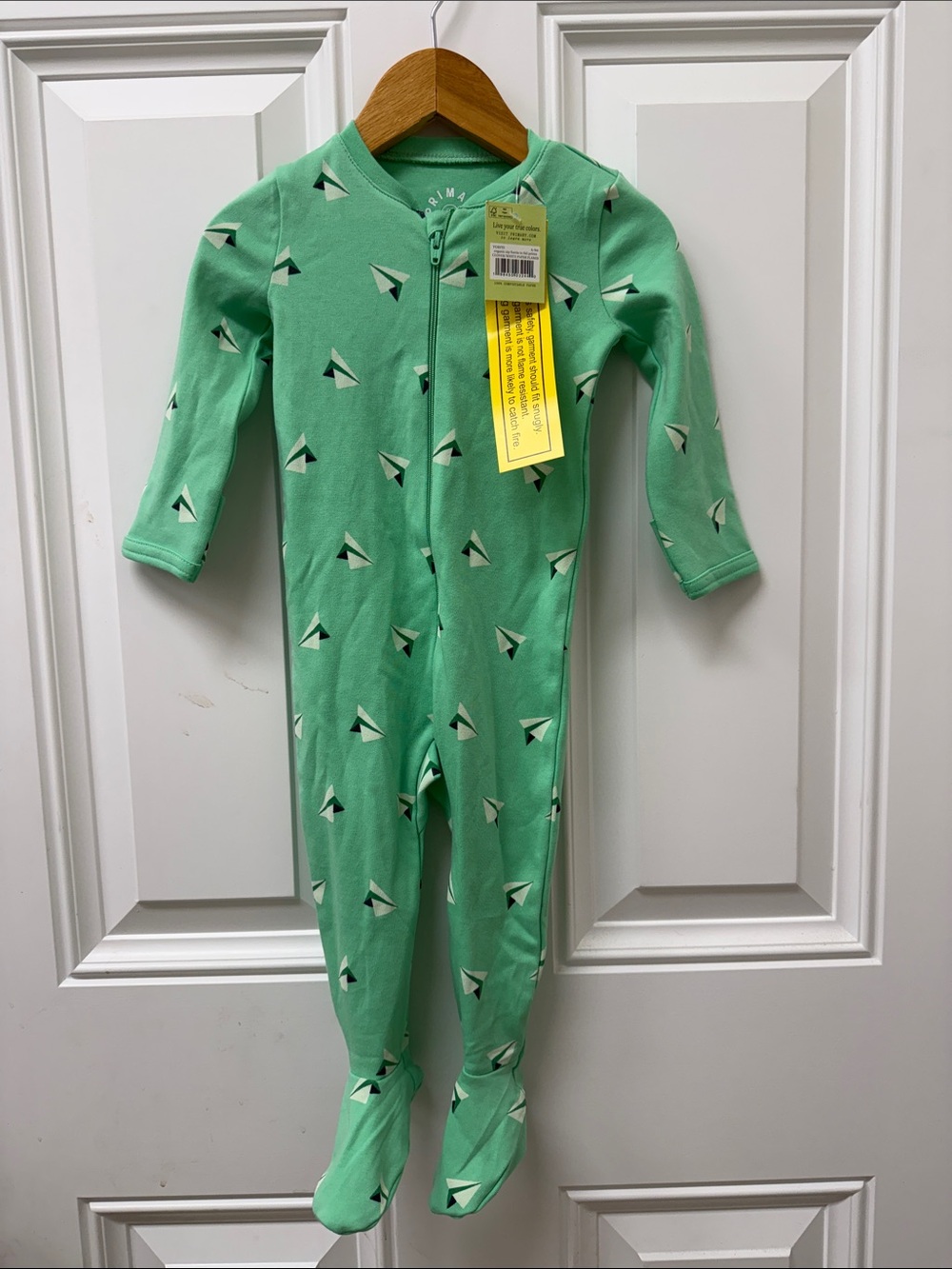 Primary Mint Green Paper Plane Footed One-Piece